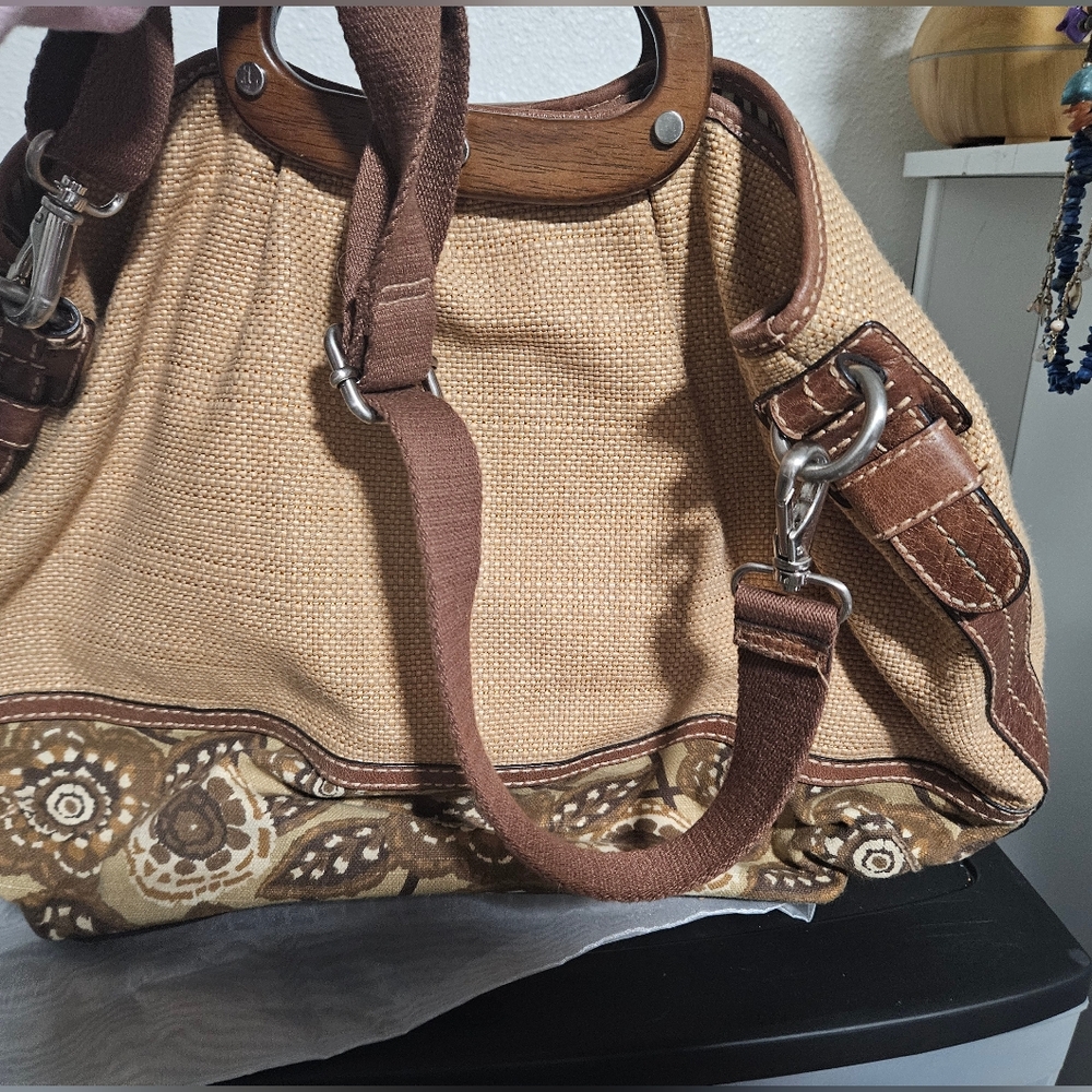 Fossil Brown and Tan Shoulder Bag with Elegant Embellishments